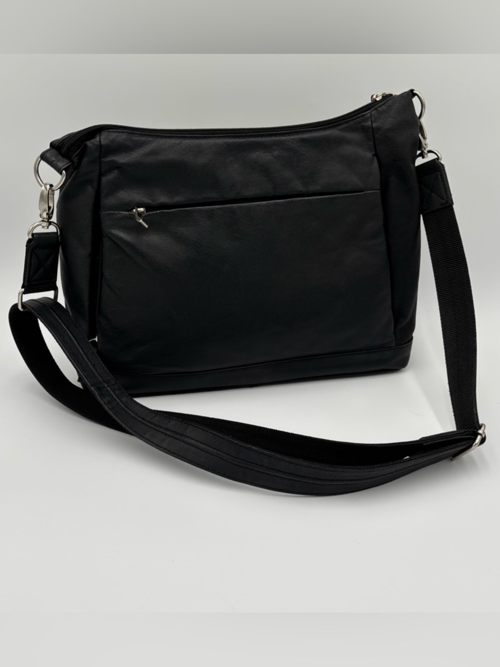 Gun Tote’n Mamas Black Leather Crossbody Bag with Front Zip Pocket